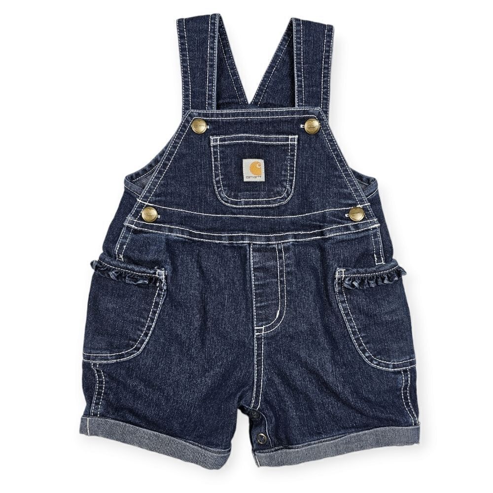 Carhartt Blue Denim Overall Shorts Girl's‎ Size 12M